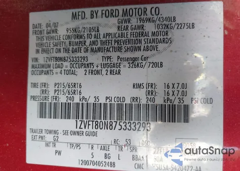 2007 Ford Mustang V6 Deluxe/V6 Premium from USA, damaged, VIN 1ZVFT80N875333293